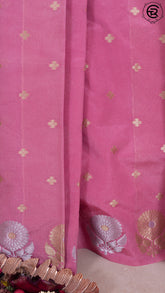 Pink Floral Open Border Banarasi Warm Silk Saree
